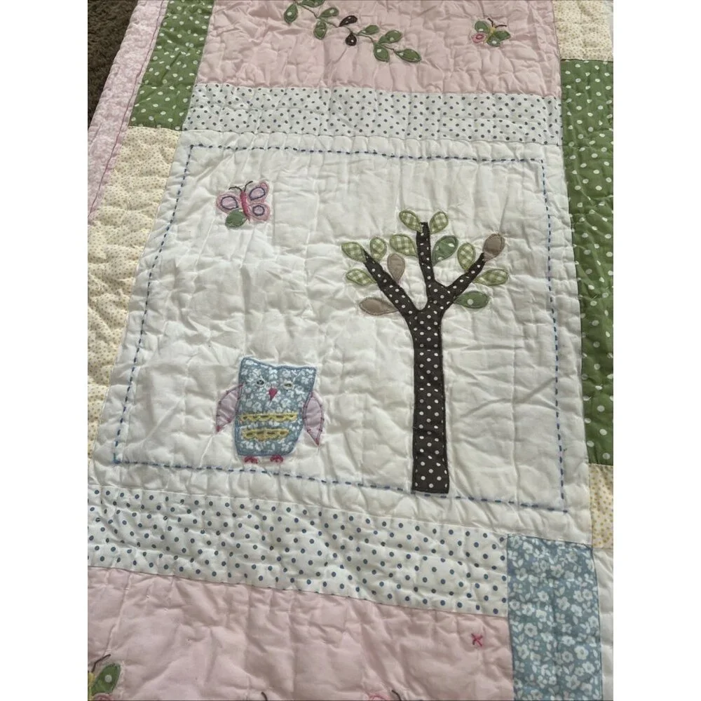 Pottery‎ Barn Kids Hayley Owl Birds Floral 50/36” Baby Toddler Crib Quilt